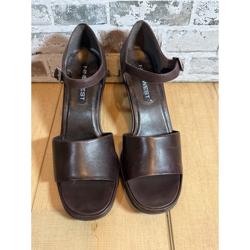 Nine West Dark Brown Leather Open-Toe Ankle Strap Sandals